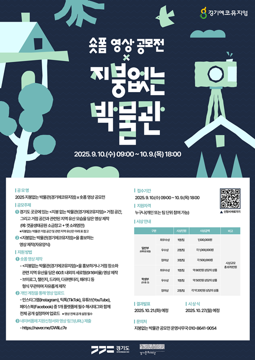 「2025 지붕없는 박물관(경기에코뮤지엄) × 숏폼 영상 공모전」홍보포스터.