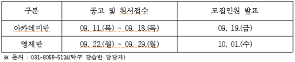 탁구강습 프로그램 모집일정.
