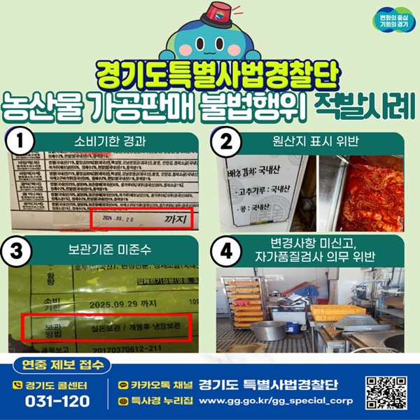 경기도특별사법경찰단 농산물가공판매 불법행위 적발 사례 그래프.