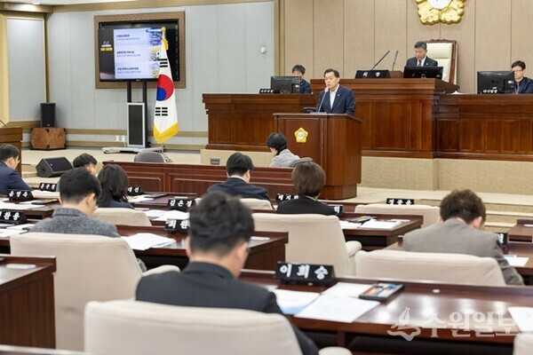 이재준 수원시장이 제397회 수원특례시의회 제2차 정례회에서 2026 시정연설을 하고 있다. (사진=수원시)
