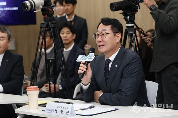 정명근 화성특례시장이 협약식에서 주요사안에 대한 발언을 하고 있다. (사진=화성시)