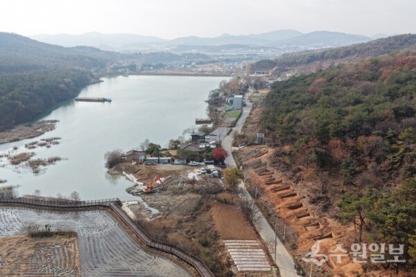서랑저수지 진입도로 확장 공사현장. (사진=오산시)