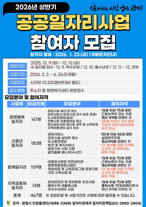 2026년 상반기 공공일자리사업 참여자 모집 안내문.