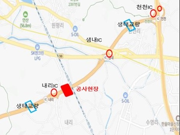 비봉~매송간 도시고속도로 내리나들목~샘내나들목 통제구간.