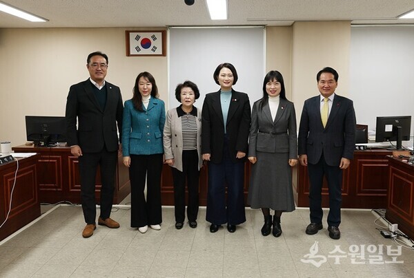 안양시의회 보사환경위원회 소속 위원들이 2026년도 예산안 예비심사를 진행한 뒤 기념촬영을 하고 있다. (사진=안양시의회)