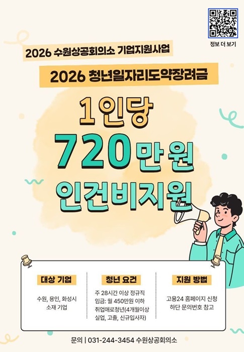 수원상공회의소 '2026 청년일자리도약장려금 사업' 홍보 포스터.