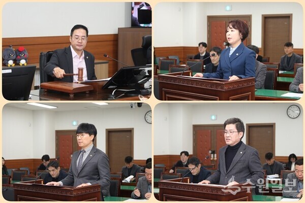 남양주시의회 자치행정위원회가 남양주시 ESG 경영 활성화 지원 조례안 등 총 4건의 의원발의 조례안을 심사하고 원안 가결했다. 왼쪽부터 시계방향으로 한근수 위원장, 정현미 의원, 김동훈 의원, 원주영 의원. (사진=남양주시의회)
