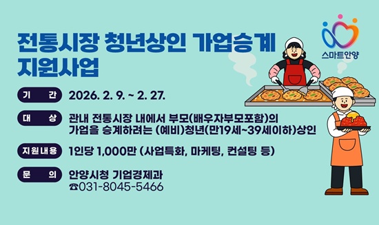 안양시 ‘2026년 전통시장 청년상인 가업승계 지원사업’ 홍보 포스터.