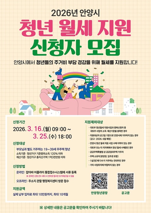 청년 월세 지원 홍보 포스터.