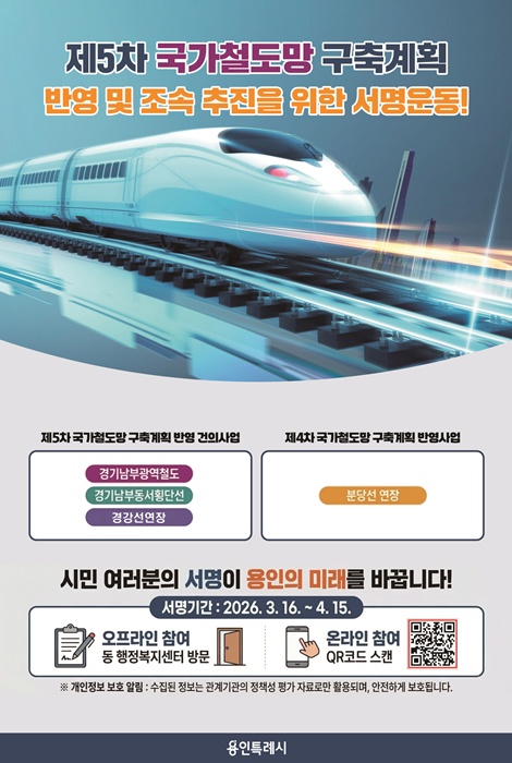 제5차 국가철도망 구축계획 반영 및 조속 추진을 위한 서명운동 홍보물.