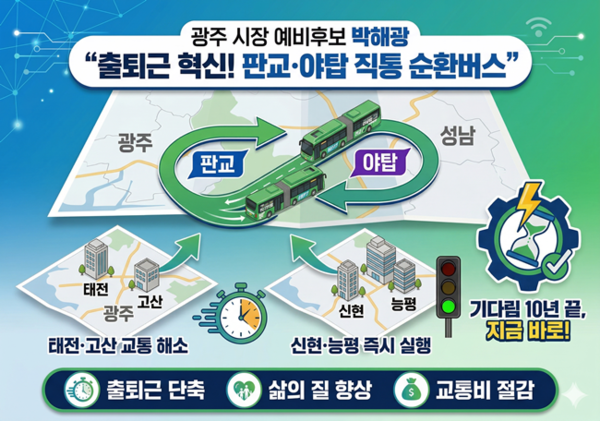 박해광 광주시장 예비후보 ‘판교·야탑까지 직통 순환버스 신설’ 공약 홍보물.