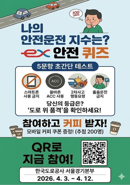 한국도로공사 서울경기본부 ‘안전운전 자가진단 퀴즈 이벤트’ 홍보 포스터.