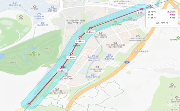 교통소음(철도) 관리지역 지정 범위. (자료=구리시)