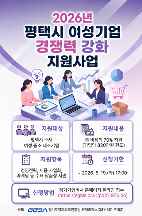 2026년 평택시 여성기업 경쟁력 강화 지원사업 포스터.