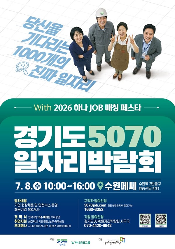 '경기도 5070 일자리박람회 with 하나 JOB 매칭 페스타' 홍보 포스터.