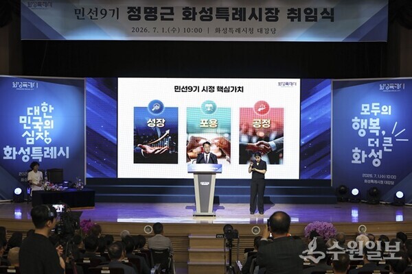 정명근 화성특례시장이 민선9기 시정 운영 방향을 발표하고 있다. (사진=화성시)