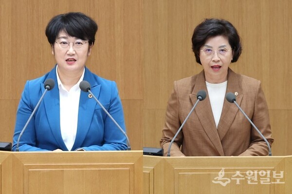 고은정 제1부의장(왼쪽)과 김미숙 제2부의장. (사진=경기도의회)