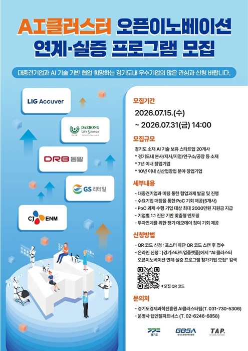 AI클러스터 오픈이노베이션 연계･실증 프로그램 모집 포스터.