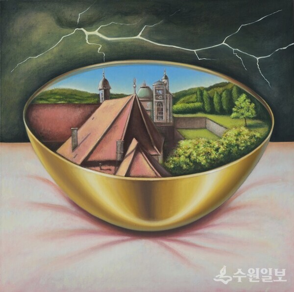 김서진 작가 ‘놋그릇-뢰머 플랏츠9’(80x80cm, 캔버스에 유화, 2026)