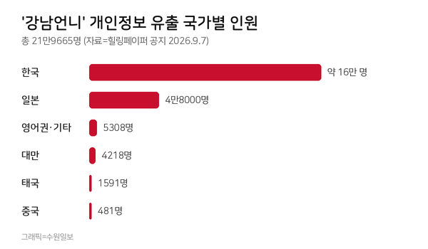 ‘강남언니’ 개인정보 유출 국가별 인원 (그래픽=뉴스S·수원일보)