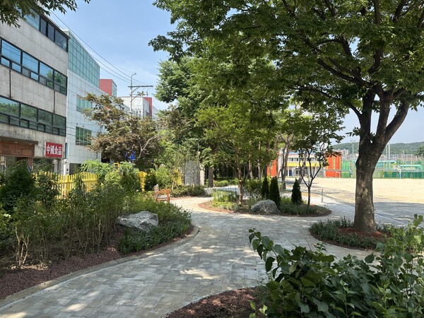 龙仁市新葛小学校建设的学校森林（由经基道提供）