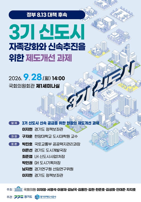 ‘3기 신도시 자족강화와 신속추진을 위한 제도개선 과제’ 정책토론회 홍보문. 경기도 제공